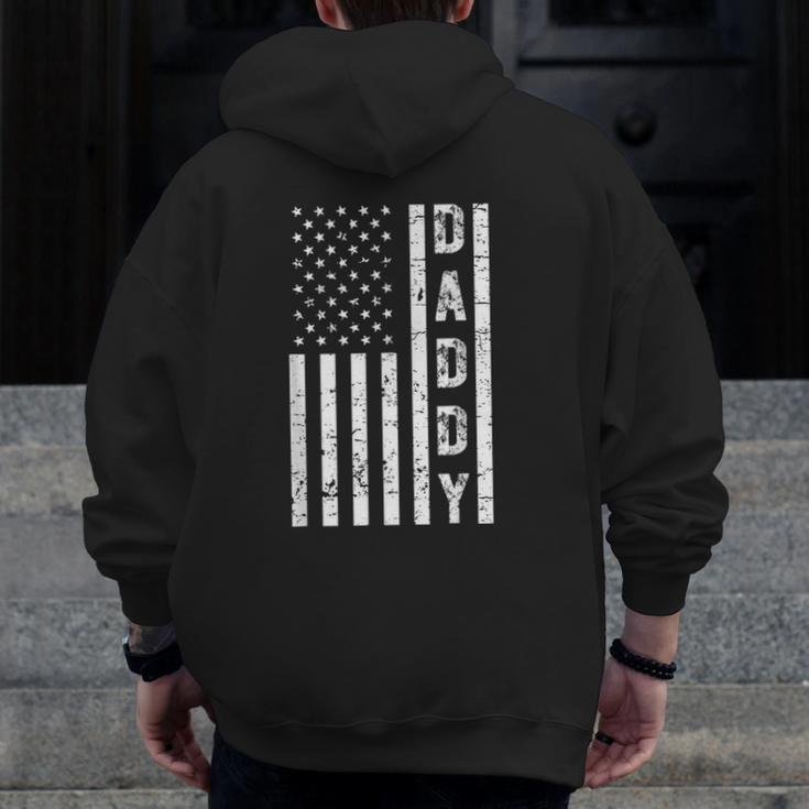 Mens Daddy American Flag Father's Day Patriotic Usa 4Th Of July Zip Up Hoodie Back Print