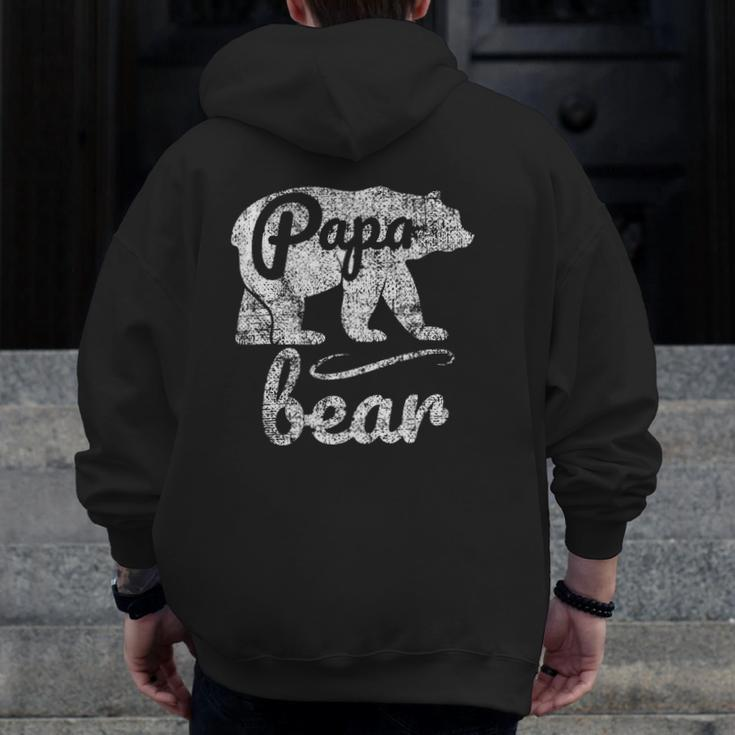 Mens Fathers Day Papa Bear Distressed Zip Up Hoodie Back Print
