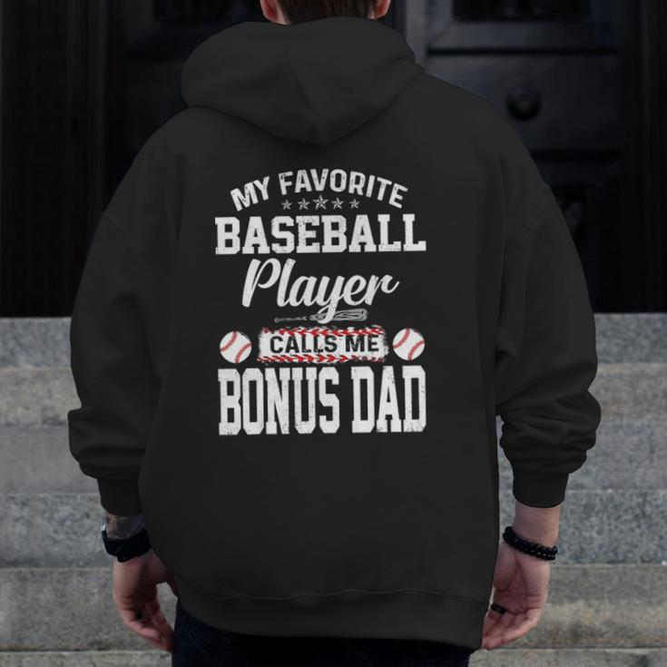 Mens My Favorite Baseball Player Calls Me Bonus Dad Bonus Zip Up Hoodie Back Print