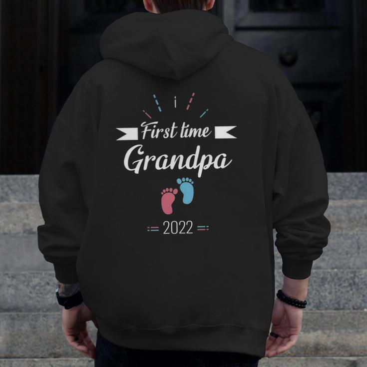 Mens First Time Grandpa 2022 Zip Up Hoodie Back Print
