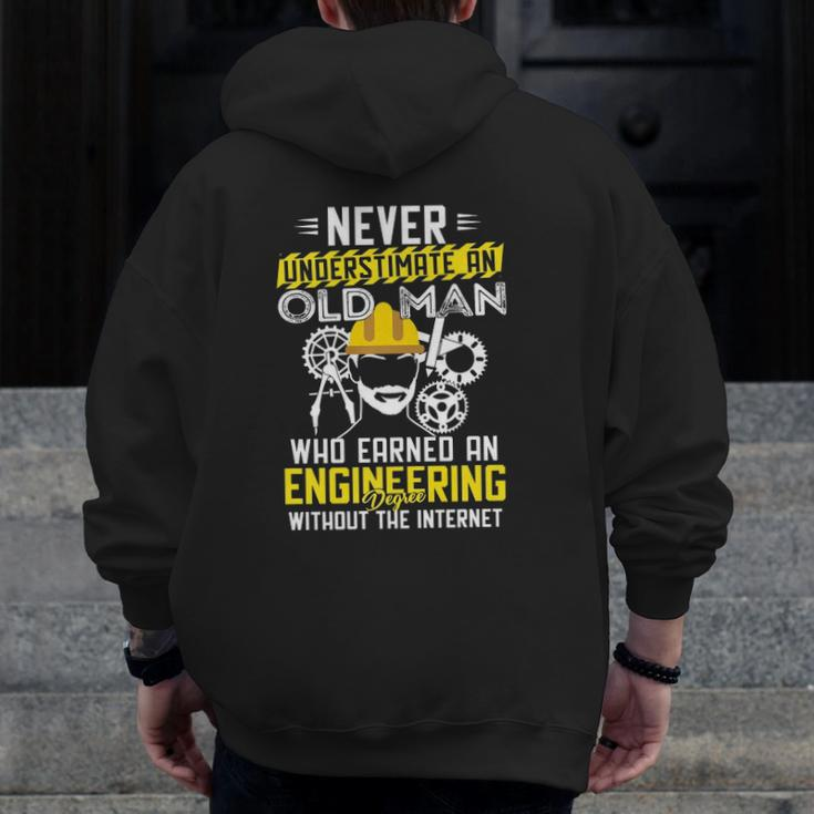 Mens Retired Engineer Grandpa With Engineering Degree Tee Zip Up Hoodie Back Print