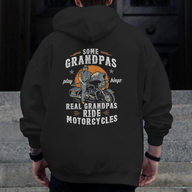 Mens Some Grandpas Play Bingo Real Grandpas Ride Motorcycles Zip Up Hoodie Back Print