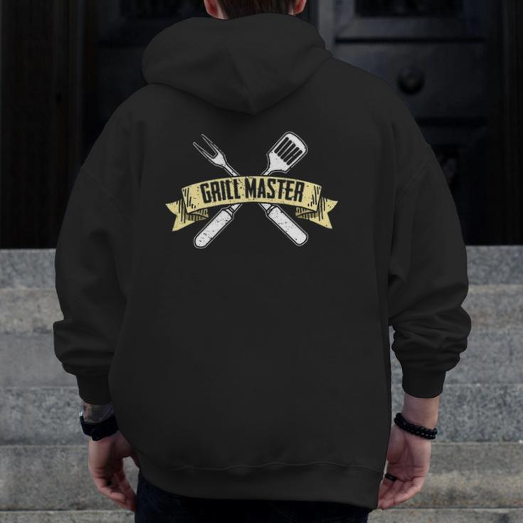 Mens Grill Master Grillin Dad Grandpa Bbq Smoker Barbecue Zip Up Hoodie Back Print