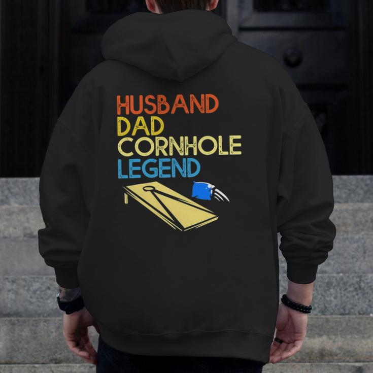 Mens Husband Dad Cornhole Legend Zip Up Hoodie Back Print