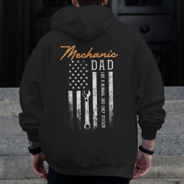 Mens Mechanic Dad Like A Normal Dad Only Cooler Usa Flag Zip Up Hoodie Back Print