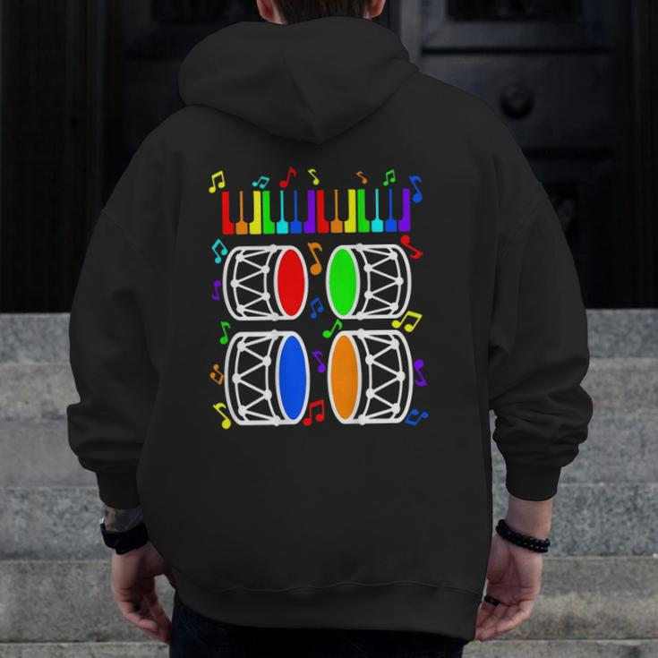 Mens Musical Massage Play Piano Drums On Daddys Back Dad Zip Up Hoodie Back Print