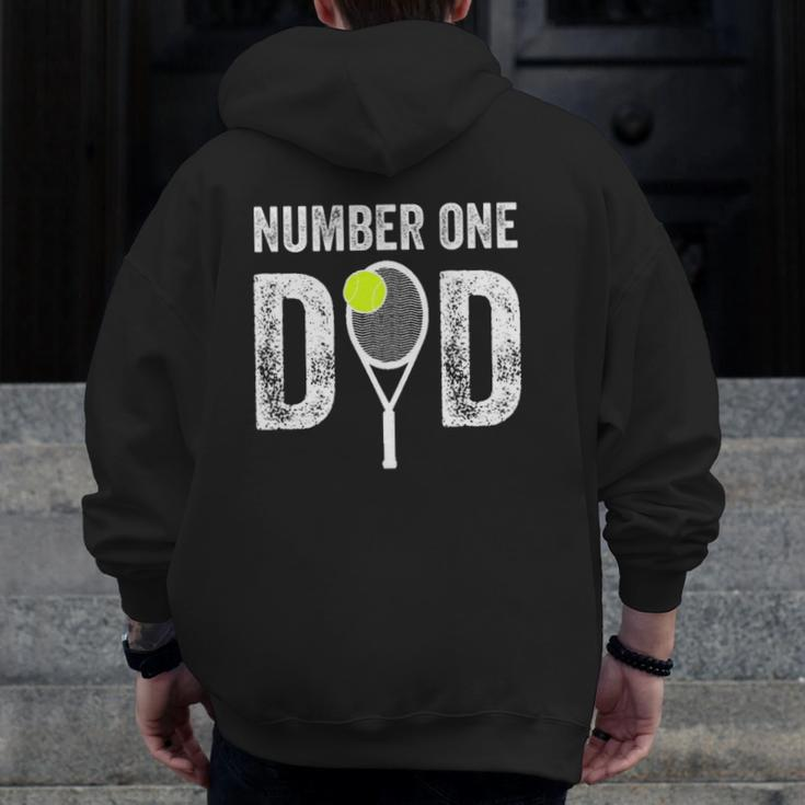 Mens Number One Daddy From Son Daughter 1 Tennis Dad Zip Up Hoodie Back Print