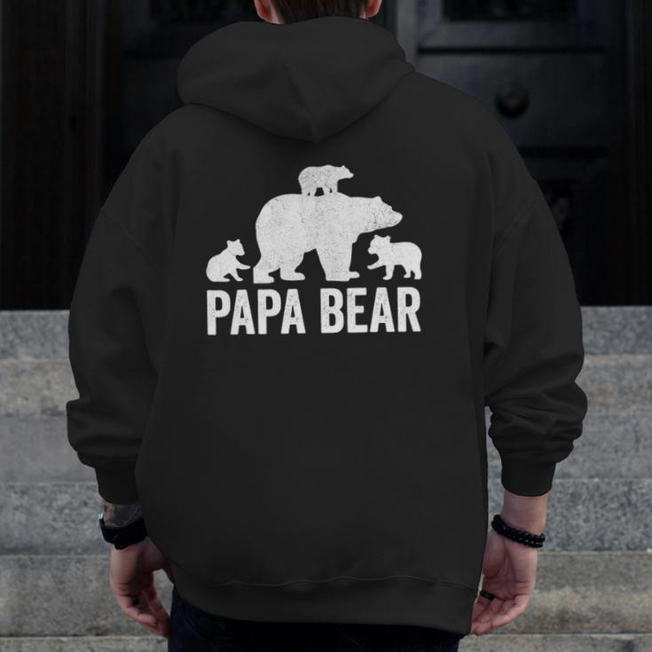 Mens Papa Bear Father's Day Grandad S Fun 3 Cub Kid Grandpa Zip Up Hoodie Back Print