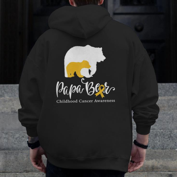 Mens Papa Bear Gold Ribbon Childhood Cancer Awareness Zip Up Hoodie Back Print