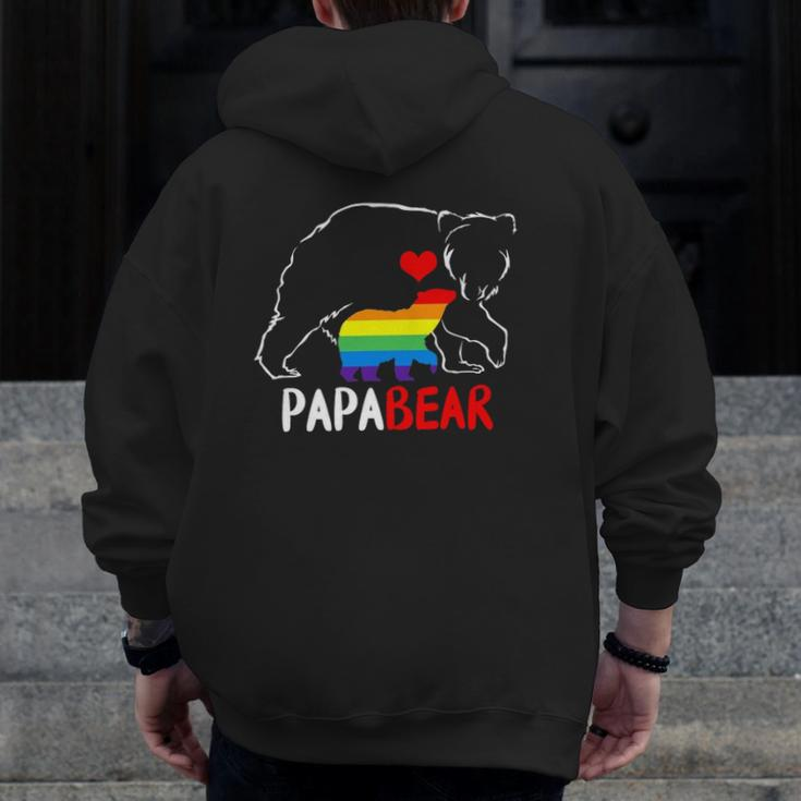 Mens Papa Bear Proud Dad Daddy Rainbow Flag Lgbt Pride Father Day Zip Up Hoodie Back Print