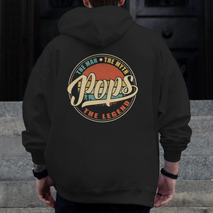 Mens Pops The Man The Myth The Legend Vintage Retro Fathers Day Zip Up Hoodie Back Print
