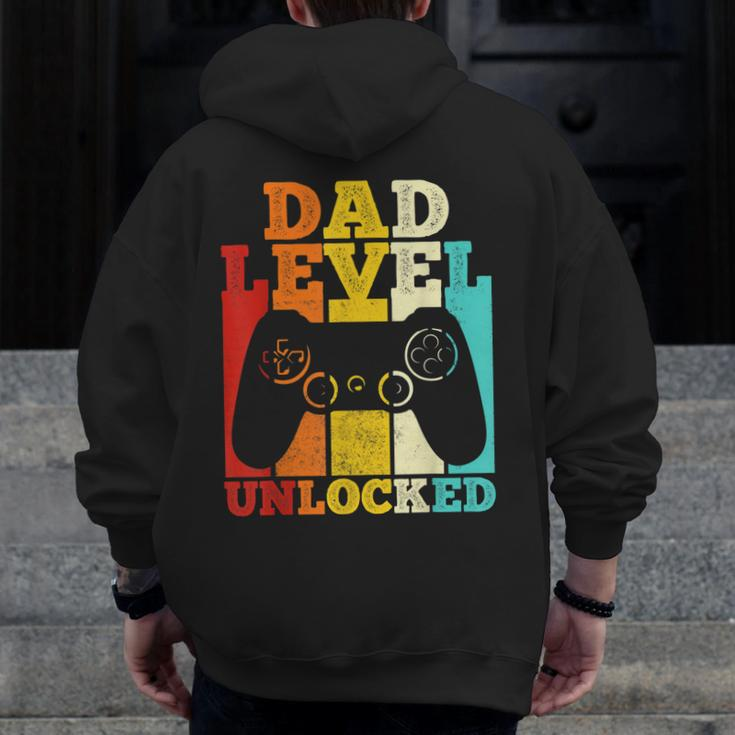 Mens Pregnancy Announcement Dad Level Unlocked Soon To Be Father V2 Zip Up Hoodie Back Print