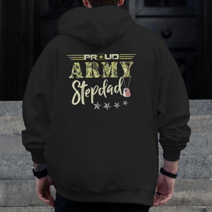 Mens Proud Us Army Stepdad Camouflage Military Pride Zip Up Hoodie Back Print