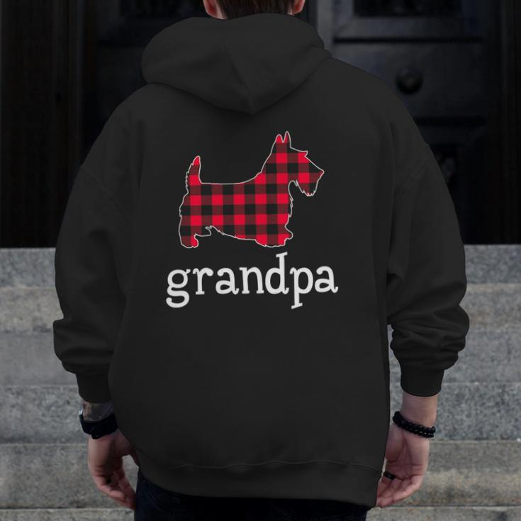 Mens Red Plaid Grandpa Scottie Christmas Matching Family Pajama Zip Up Hoodie Back Print