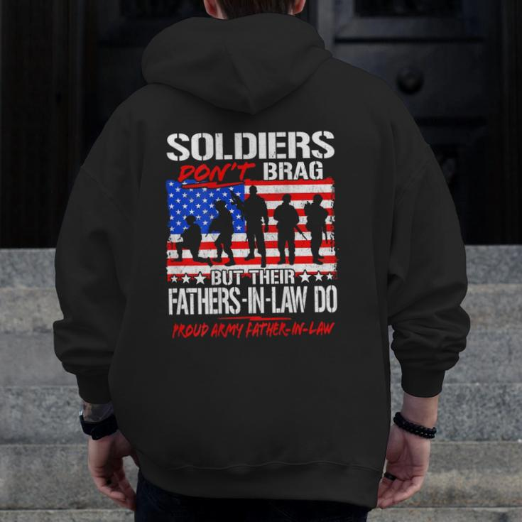 Mens Soldiers Don't Brag Proud Army Father-In-Law Dad Zip Up Hoodie Back Print