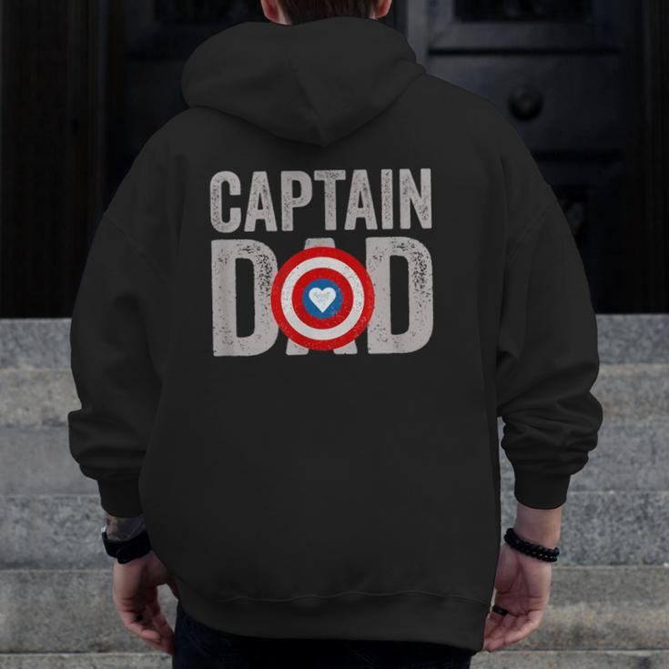 Mens Super Captain Dad Superhero Zip Up Hoodie Back Print