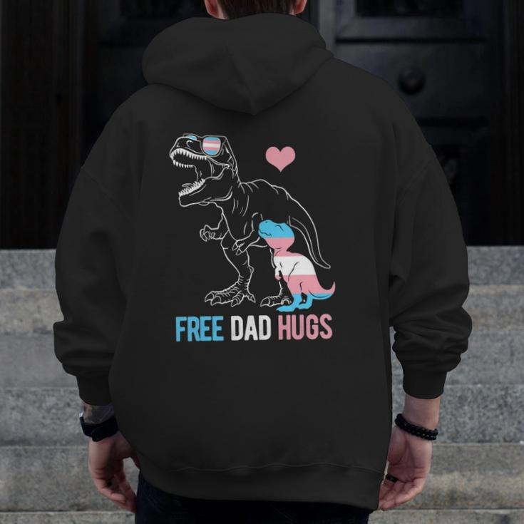 Mens Trans Free Dad Hugs Dinosaur Rex Daddy Transgender Pride Zip Up Hoodie Back Print