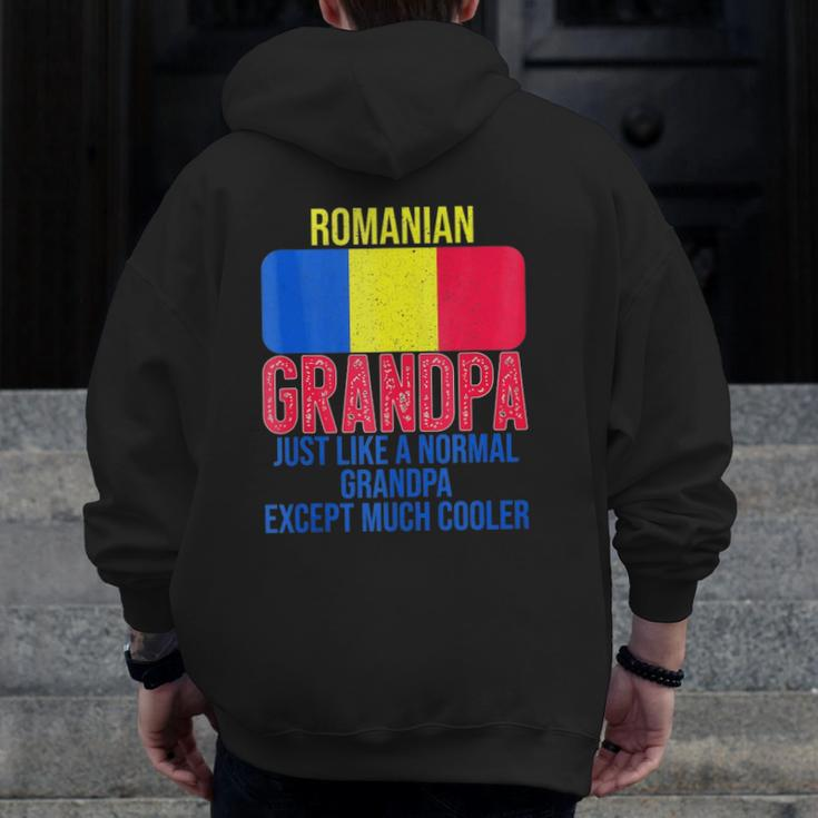 Mens Vintage Romanian Grandpa Romania Flag For Father's Day Zip Up Hoodie Back Print