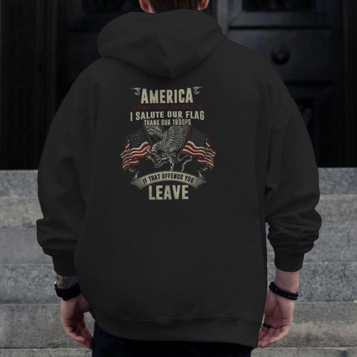Merry Christmas God Bless America Us Flag 4Th Of July Veterans Day Patriotic Zip Up Hoodie Back Print