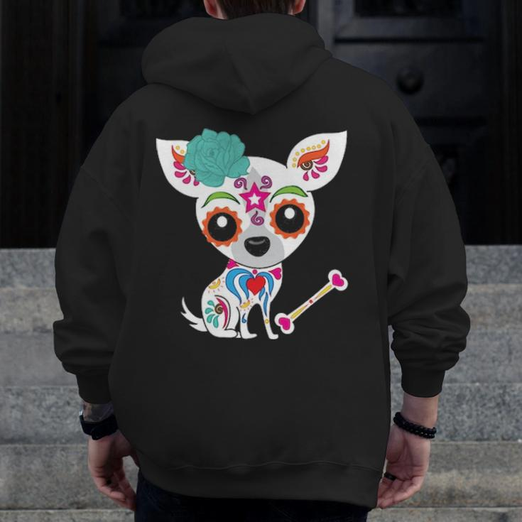 Mexican Sugar Skull Chihuahua Zip Up Hoodie Back Print