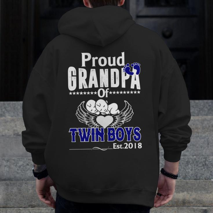 New Baby Proud Grandpa Of Twin Boys Est2018 Zip Up Hoodie Back Print