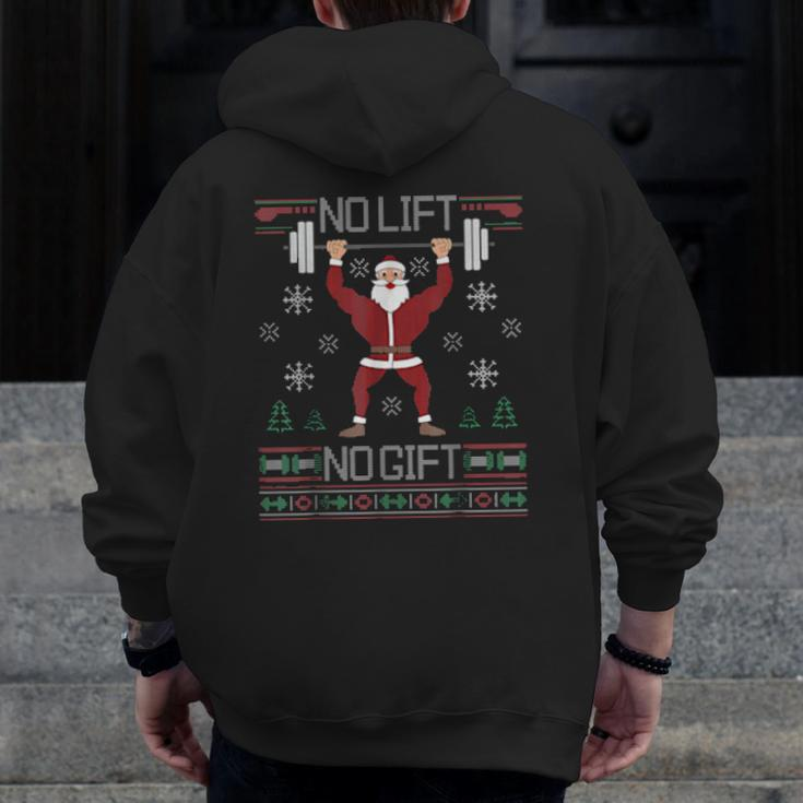 No Lift No Ugly Christmas Gym Santa Zip Up Hoodie Back Print