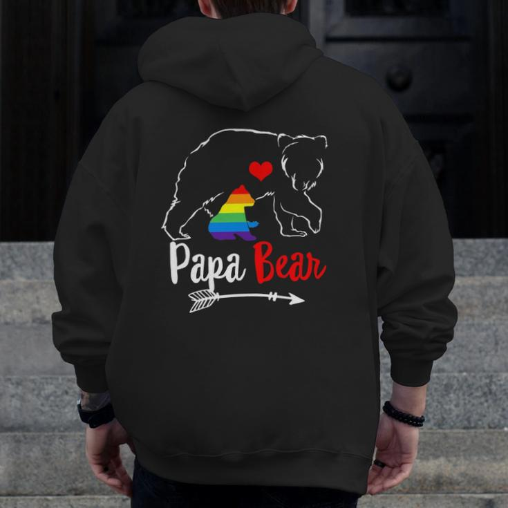 Papa Bear Proud Dad Daddy Ally Lgbtq Rainbow Flag Human Zip Up Hoodie Back Print
