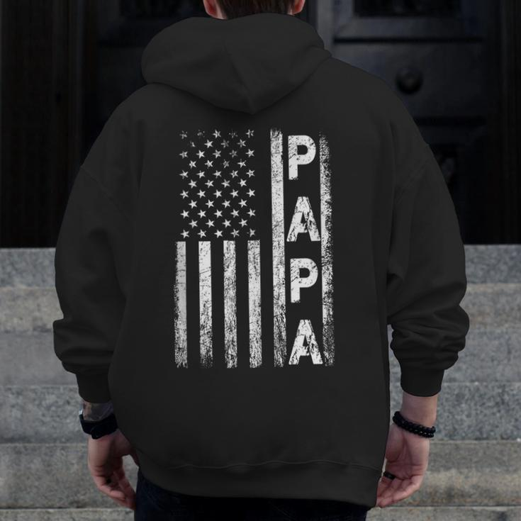Papa Vintage American Flag Father's Day 4Th Of July Grandpa Zip Up Hoodie Back Print