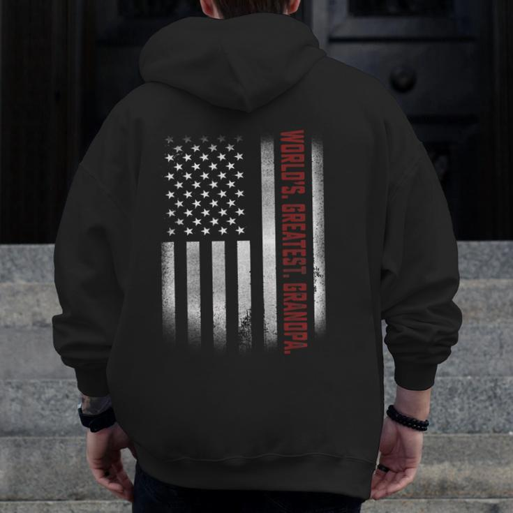For Papa World's Greatest Grandpa American Flags Zip Up Hoodie Back Print