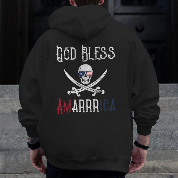 Patriotic Pirate Saying God Bless America Arrr Zip Up Hoodie Back Print