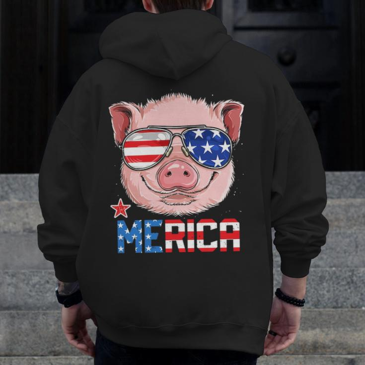Pig 4Th Of July Merica American Flag Sunglasses Zip Up Hoodie Back Print