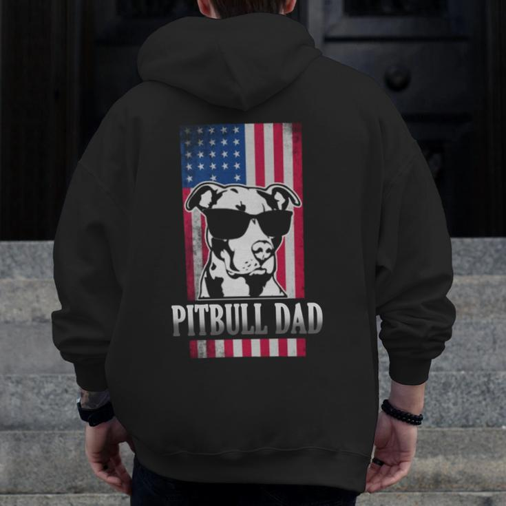 Pitbull Dad American Flag Zip Up Hoodie Back Print