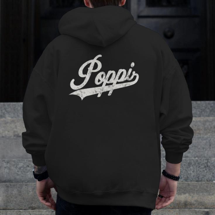 Poppi Retro Style Father's Day For Poppi Grandpa Zip Up Hoodie Back Print