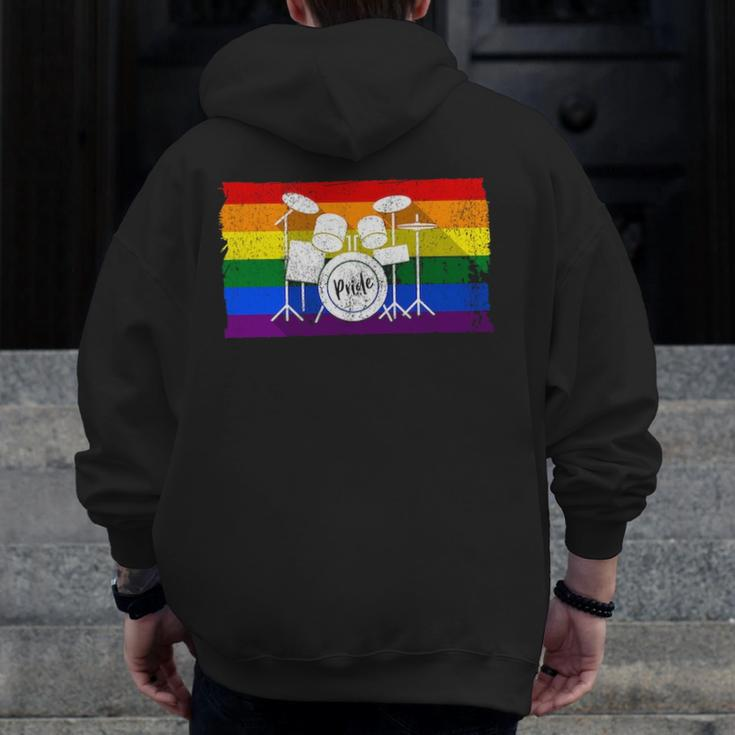 Pride Rainbow Flag Drum Kit Drummer Shadow Zip Up Hoodie Back Print