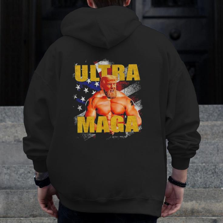 Pro-Trump Trump Muscle Ultra Maga American Muscle Zip Up Hoodie Back Print