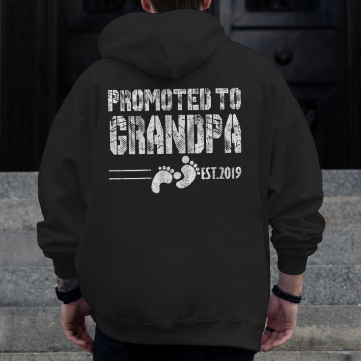 Promoted To Grandpa Est 2019 Shirt First Time New Father Day Zip Up Hoodie Back Print