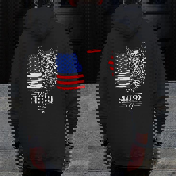 Proud Cattle Dog Heeler Dad American Flag Patriotic Dog Zip Up Hoodie Back Print