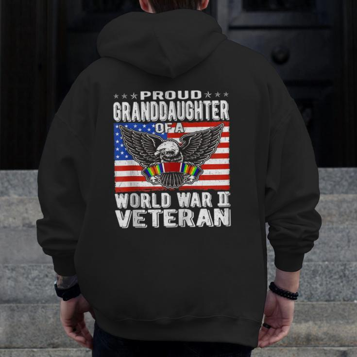 Proud Granddaughter Of A World War 2 Veteran Ww2 Family Zip Zip Up Hoodie Back Print