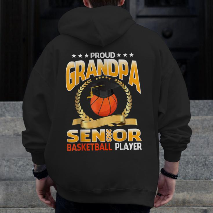 Proud Grandpa Senior Class Of 2023 Basketball Player Zip Up Hoodie Back Print