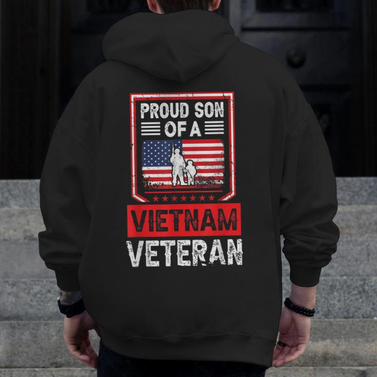 Proud Son Of A Vietnam Veteran Flag Military Veteran Zip Up Hoodie Back Print