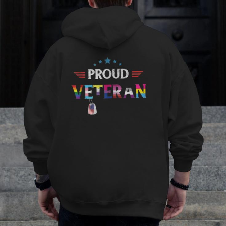 Proud Veteran Lgbtq Rainbow Flag Gay Pride Trans Us Army Zip Up Hoodie Back Print