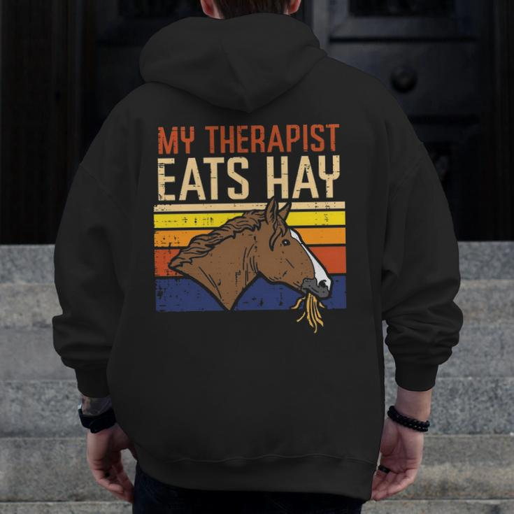 My Therapist Eats Hay Horse Riding Equestrian Men Women Kids Zip Up Hoodie Back Print