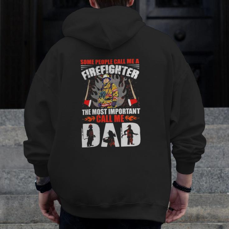 Red Line Cool Firefighter Graphics Dad Zip Up Hoodie Back Print