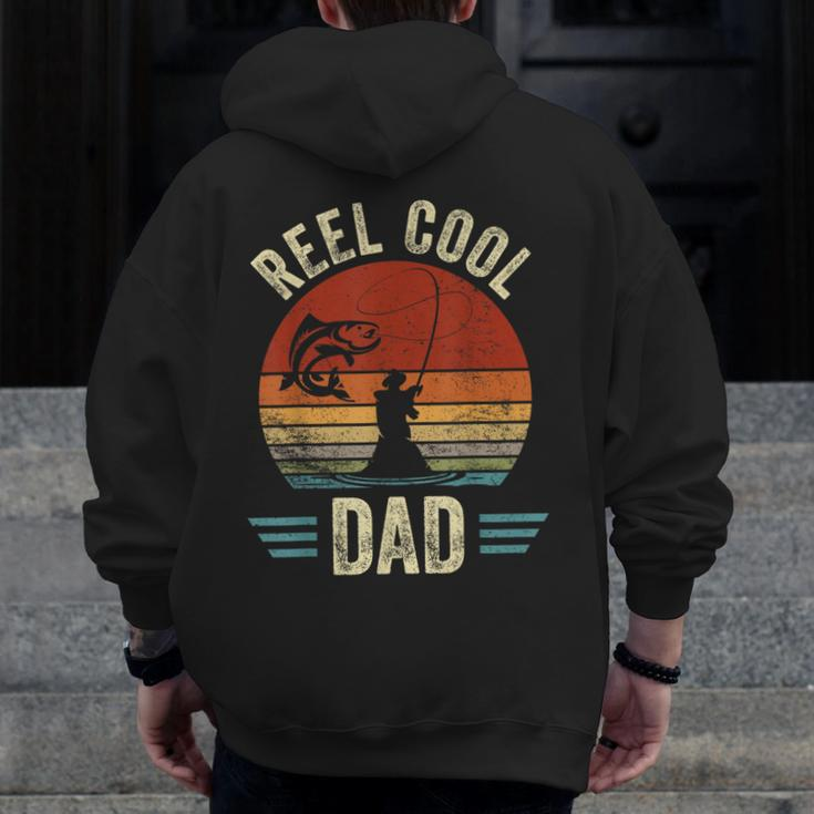 Reel Cool Dad Father's Day Fisherman Fishing Vintage Zip Up Hoodie Back Print