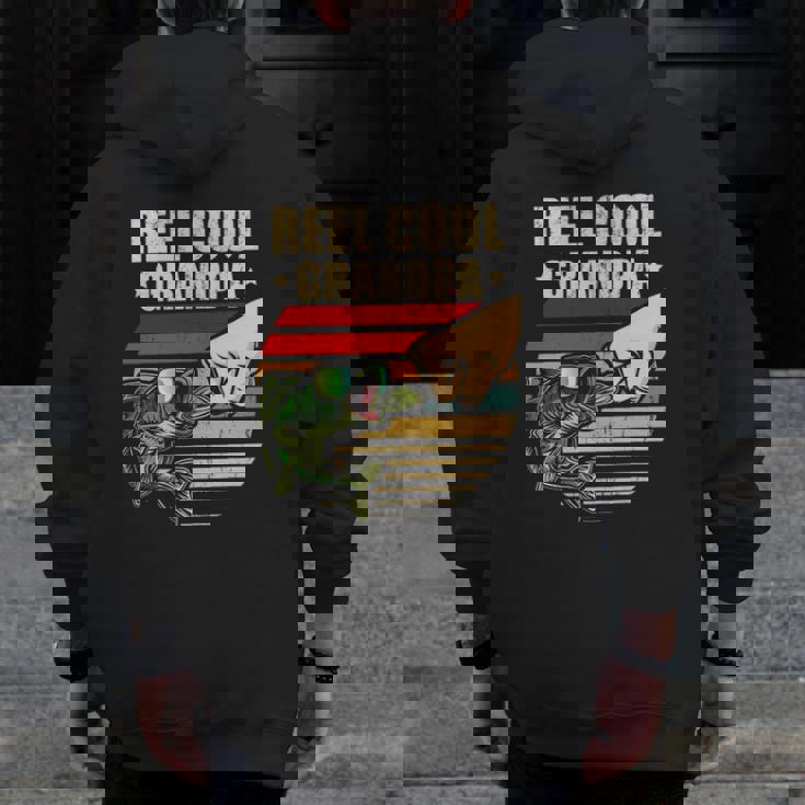 Reel Cool Grandpa Retro Fishing Father's Day Fist Bump Zip Up Hoodie Back Print Reel Cool Grandpa Retro Fishing Father's Day Fist Bump Zip Up Hoodie Back Print