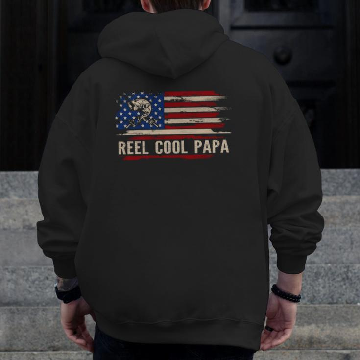 Reel Cool Papa American Usa Flag Fishingfish Zip Up Hoodie Back Print