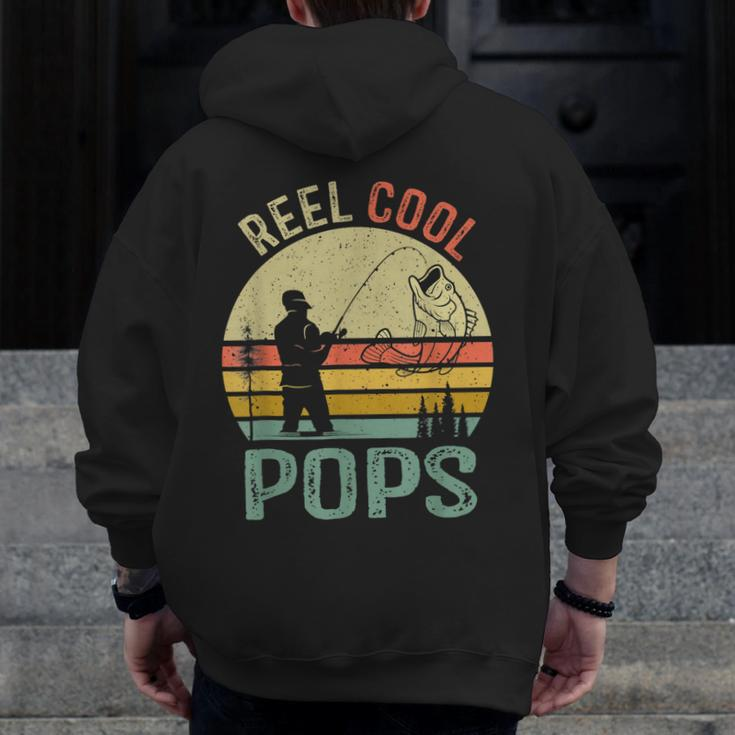 Reel Cool Pops Fishing Dad Father's Day Fisherman Zip Up Hoodie Back Print