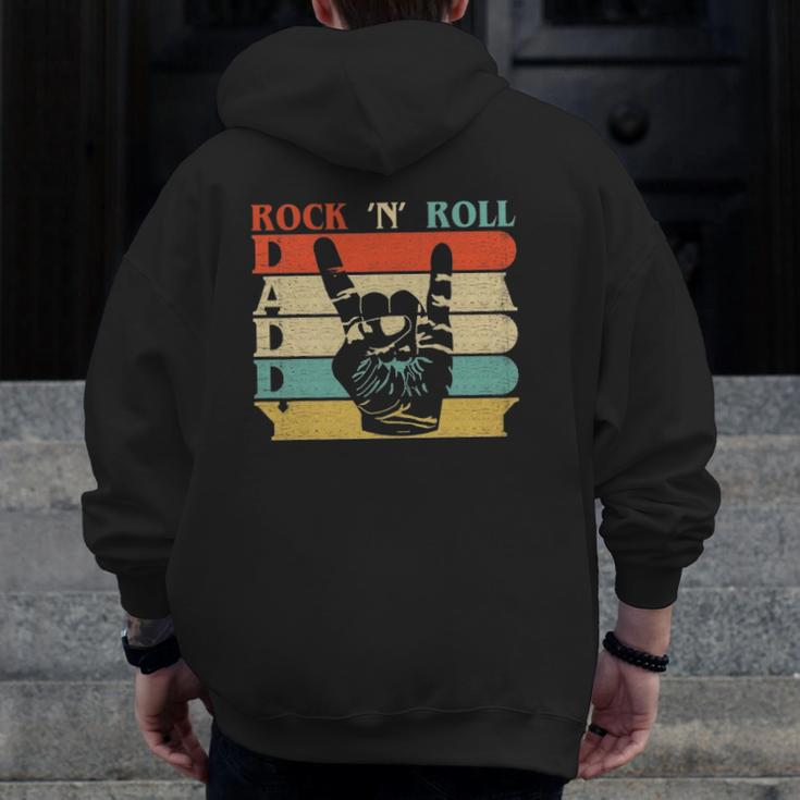 Retro Vintage Daddy Rock N Roll Heavy Metal Dad Zip Up Hoodie Back Print