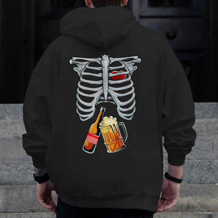 Skeleton Costume Halloween Beer Xray Matching Family Dad Zip Up Hoodie Back Print