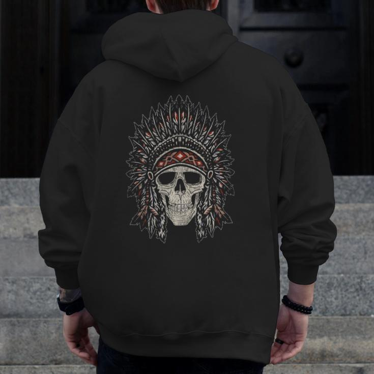 Skull Headdress Native Pride Indigenous Native American Zip Up Hoodie Back Print